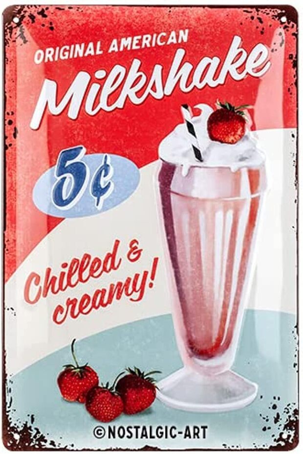 Nostalgic Art Retro Tin Sign – USA – Milkshake – Gift idea for USA & Diner fans, Metal Plaque,