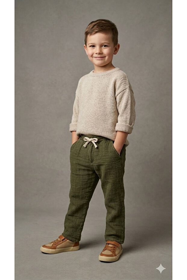 Boy's Elastic Waist Muslin Denim Pants