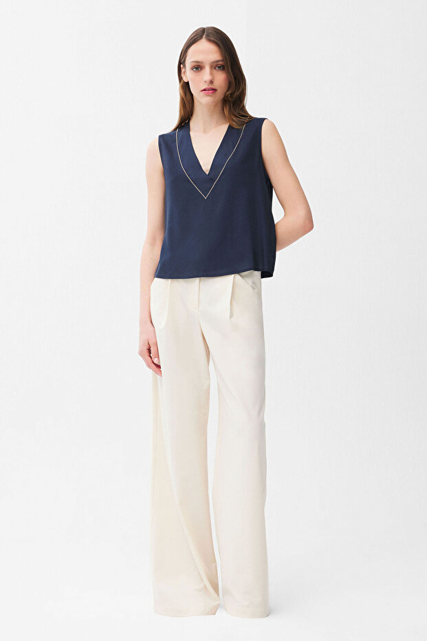 Taş Detaylı Kolsuz Örme Bluz - 3