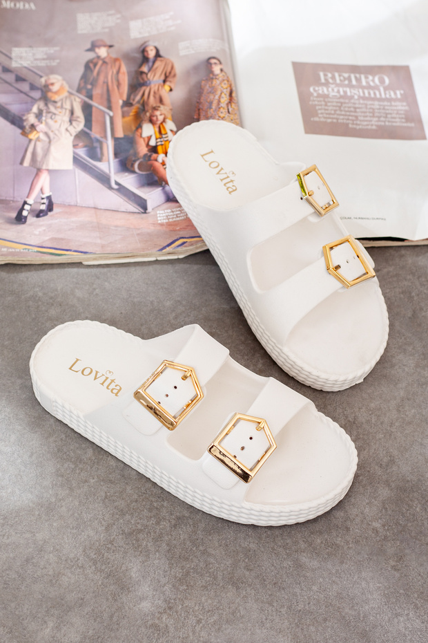Extra Comfortable Double Buckled Soft Sole Piece Slipper, Women's Non-Slip Eva Slipper
