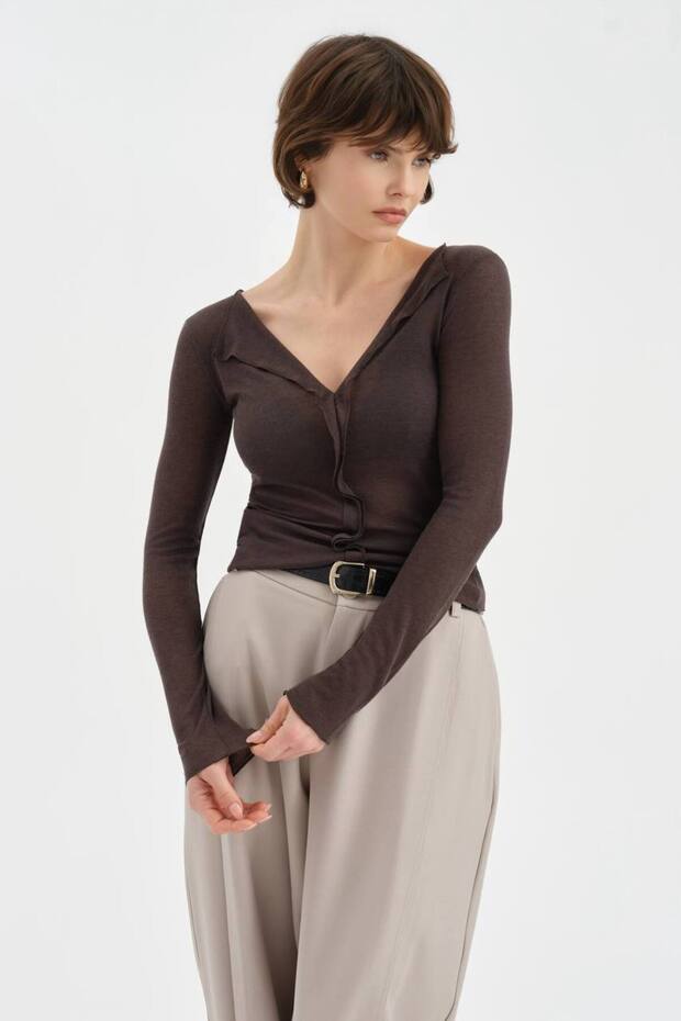 Women's Sheer Look Design Long Sleeve Blouse