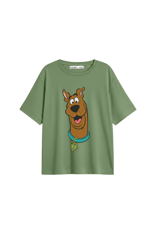 Snack Hunter Printed Relaxed Fit Green Women's Tshirt