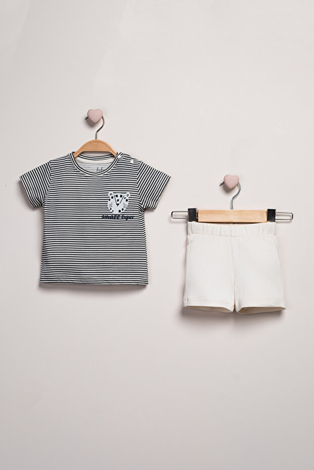Kaplan Printed Striped T-Shirt Shorts 2'Li Set
