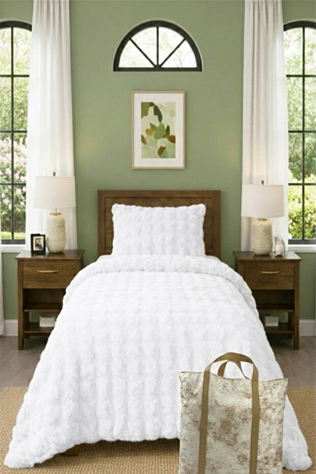 Bubble Plush Single Bedspread Set with Case Bag Gifts 170X220Cm + Pillowcase White