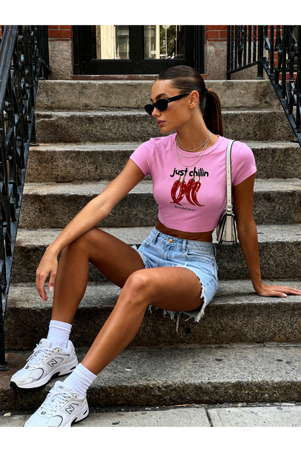 Women's Cotton Lu Stretch Fabric Just Chillin Printed Casual Cropped