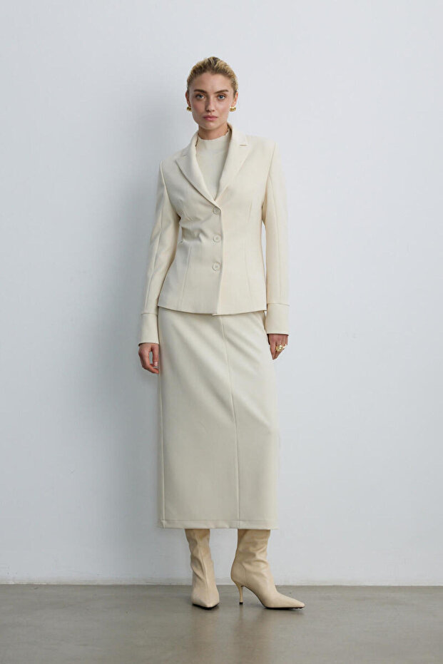 KREM BELE OTURAN BLAZER - 3