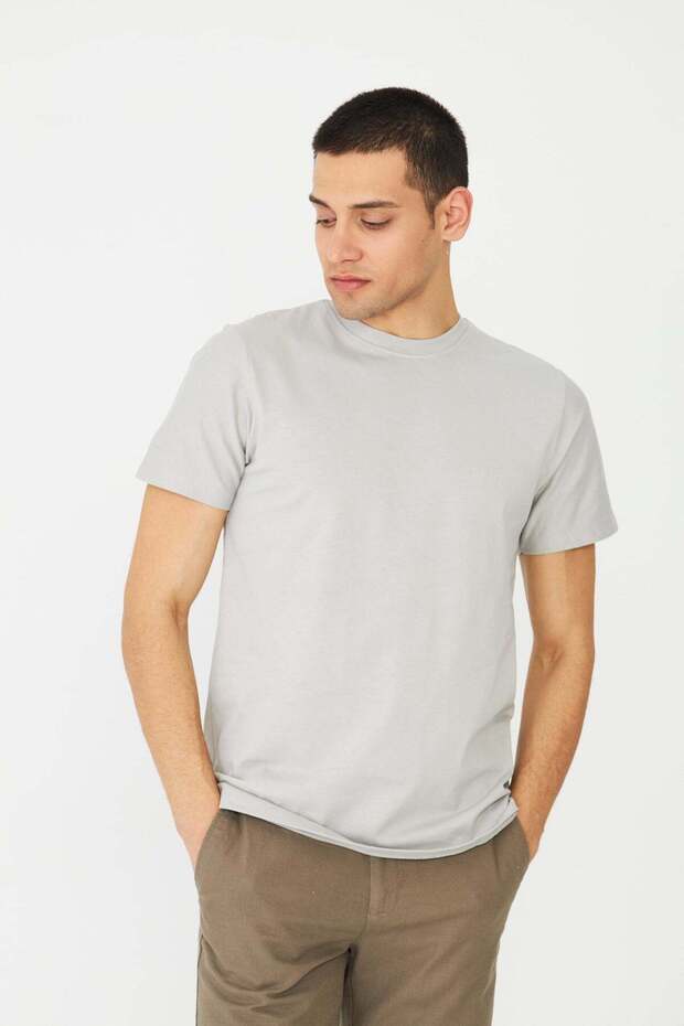 Gray Basic Crew Neck Men's T-Shirt - 4