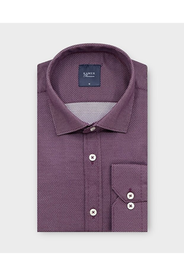Men's Regular Fit Long Sleeve Classic Collar Dobby Burgundy Shirt 3850R