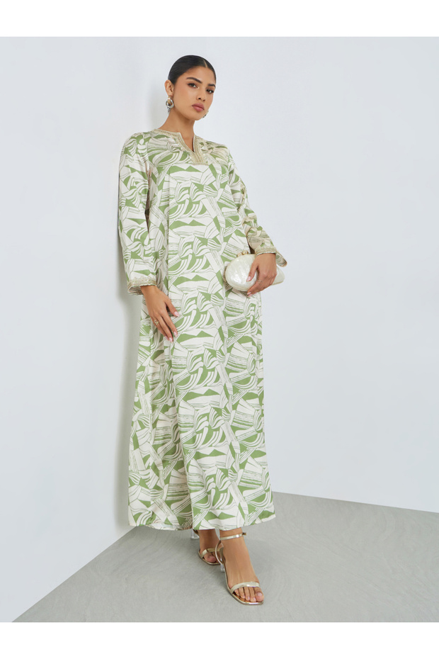 Green All Over Digital Print Jalabiya