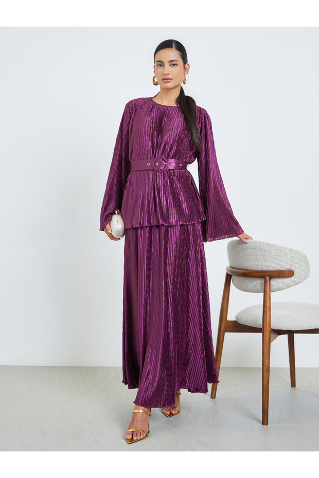 Purple Accordion Plisse A-Line Maxi Skirt