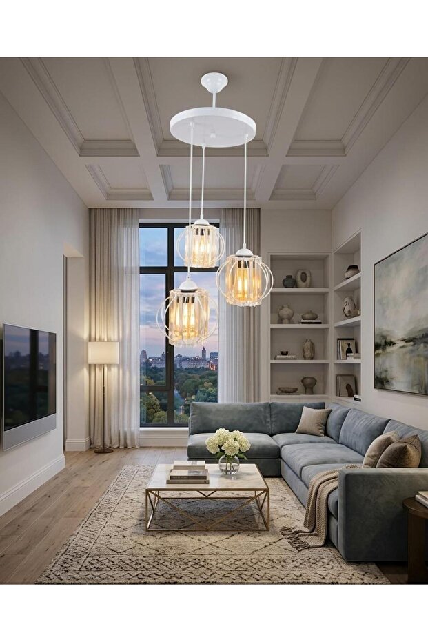 Kumru 3'lü Avize Beyaz - 6