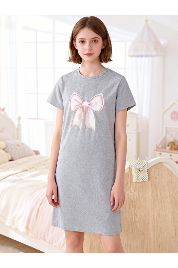 Girls Bow Print Short Sleeve Nightdress