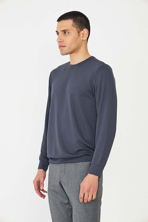 Anthracite Basic Crew Neck Men's Sweatshirt - 4