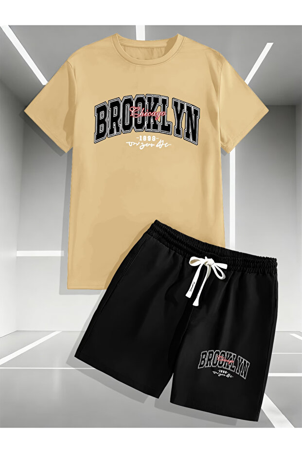 Brokleyn shorts t-shirt - shorts bottom top tracksuit set Printed Oversized crew neck