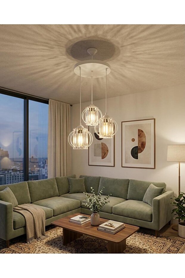 Kumru 3'lü Avize Beyaz - 3