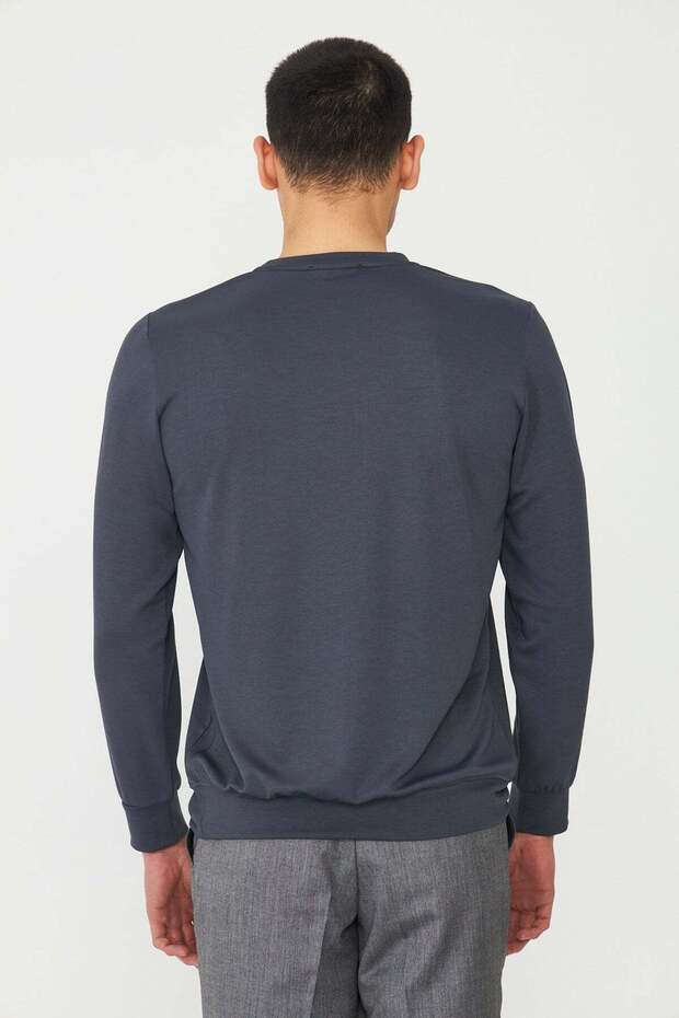 Anthracite Basic Crew Neck Men's Sweatshirt - 7