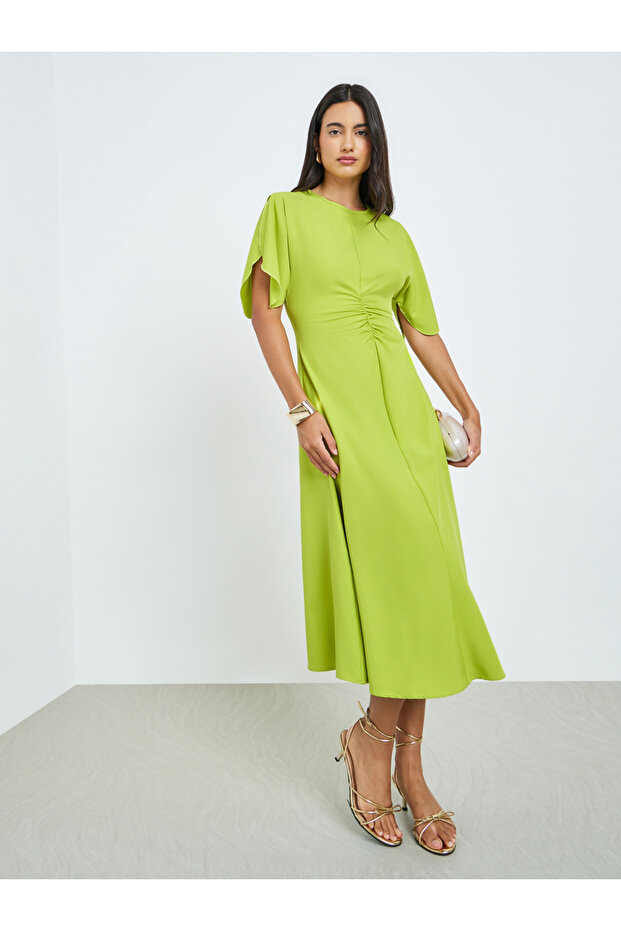 Green Gathered Detail Midi Dress