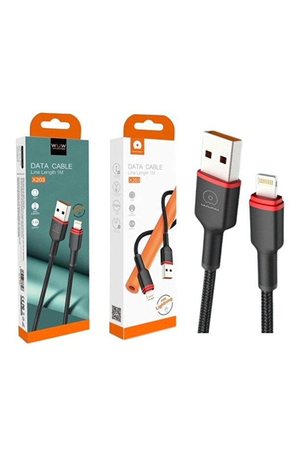 كابل بيانات X203 بطول 1 متر بتقنية USB-Lightning للشحن السريع، بخيط مضفر، بقدرة 2.4 أمبير