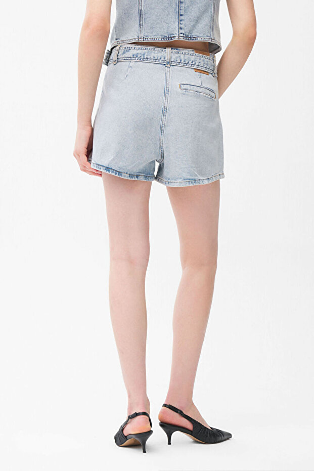 Kemerli Denim Şort - 5