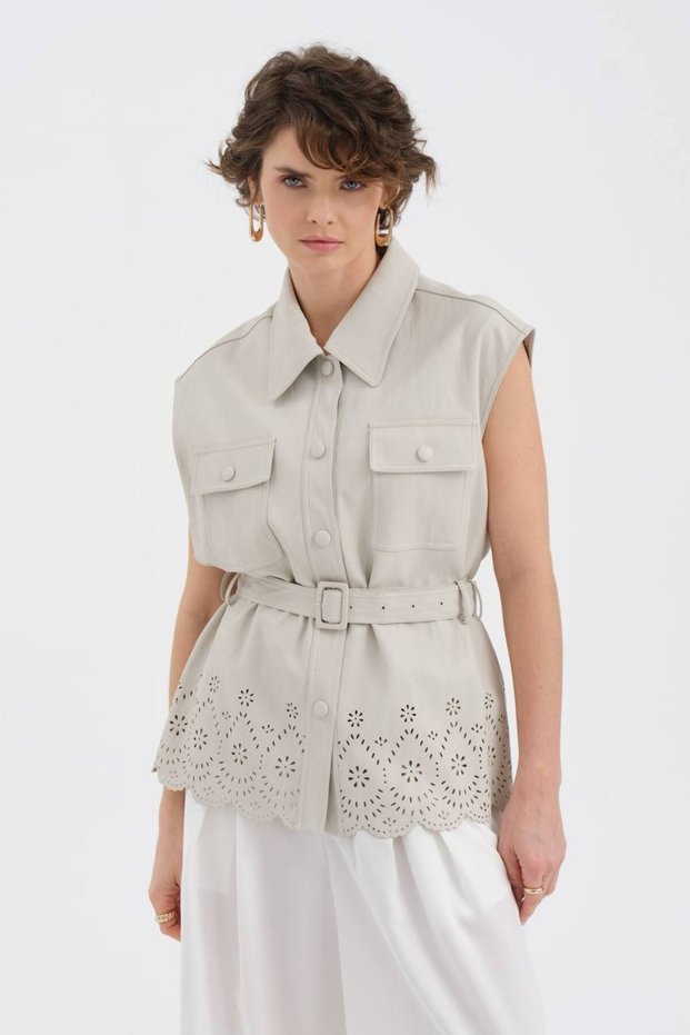 Women's Skirt End Set of Laser Cut Belt Detail Design Vest