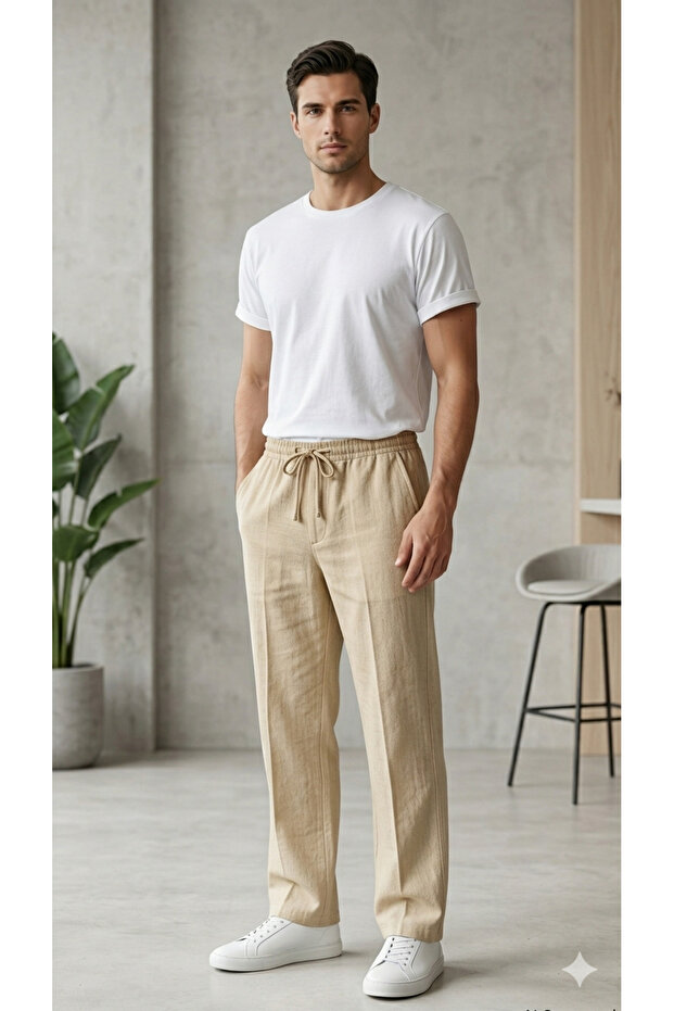 Hambez Men's Summer Linen Trousers - Comfortable Fit - Lightweight Fabric - Daily Use Sweatpants