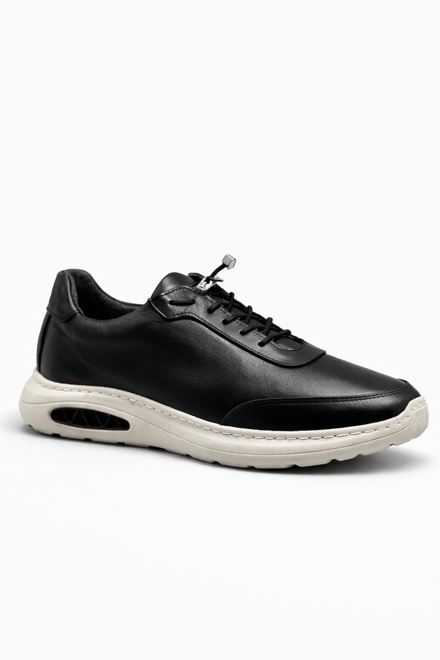 Genuine Leather Black Men's Casual Shoes – Orthopedic , Elastic, Ultra Comfortable, Daily Wear Sneakers