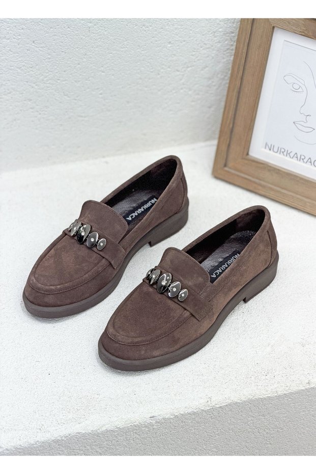 26by04-147 Genuine De Leather Adin Loa Loafers Akkabi Buckle Detail Daily Comfortable Sole Classic Shoes