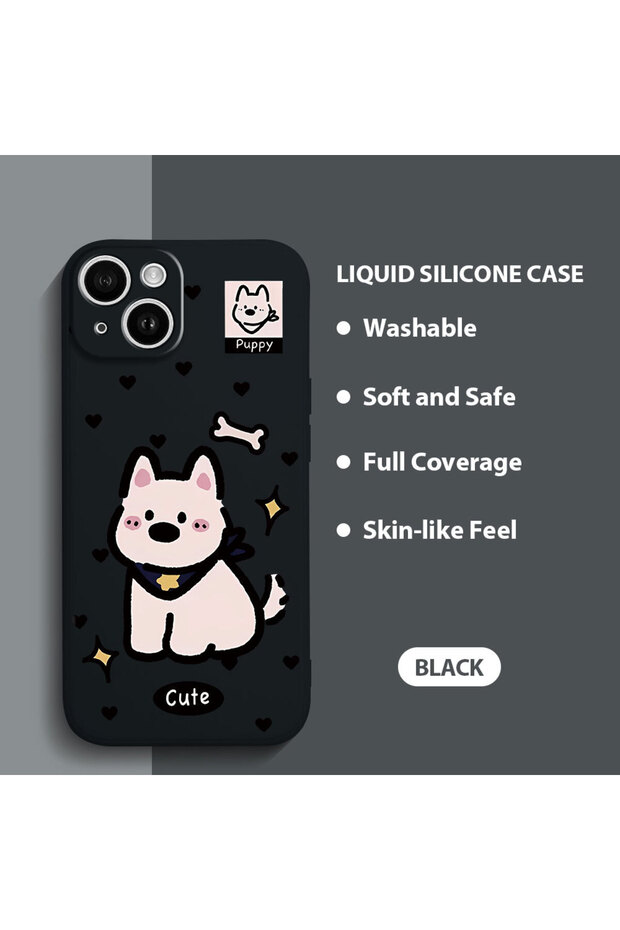 iPhone 14 Compatible Cute Dog Patterned , High Quality Silicone Phone Case