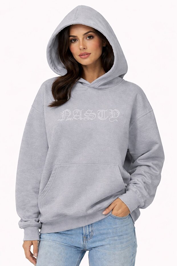 -Women's Lines with Stones Printed Arsbd Sweatshirt 3 Threads Compact Fabric (Inside P Cotton U)Over