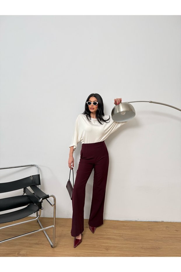 Women's High Waist Back Zip Detail Fabric Trousers
