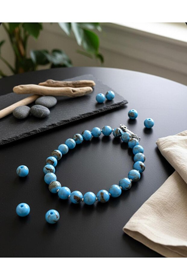 Bohem Sedefli̇ Bead Blue Color Necklace New Style