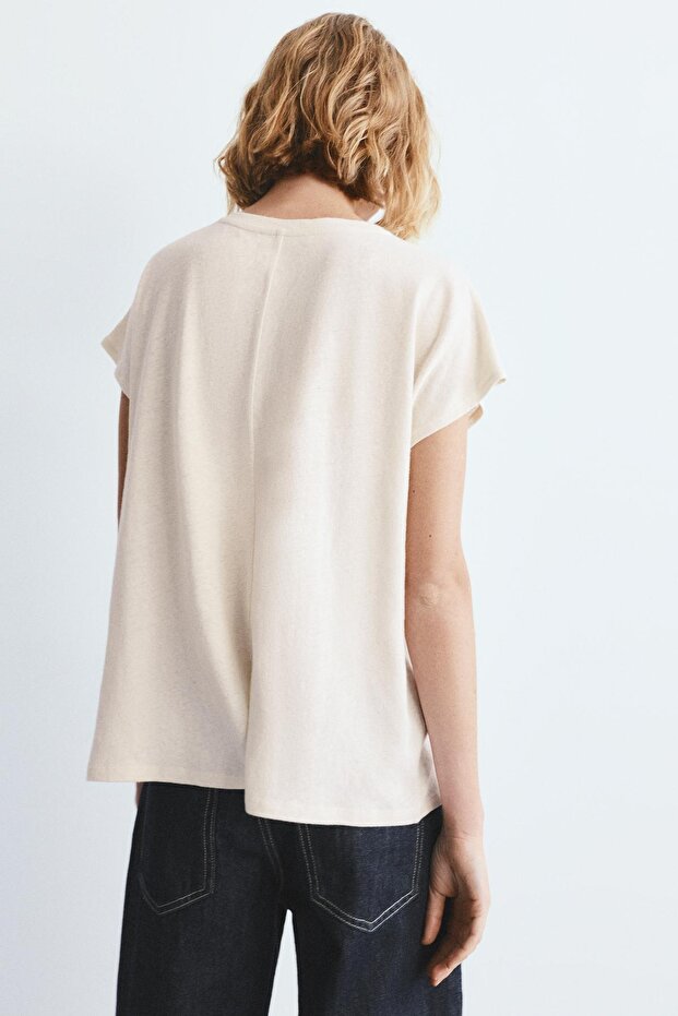 V yaka keten t-shirt - 4