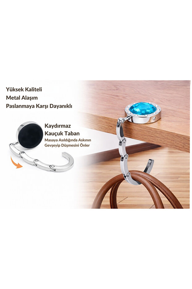 Crystal Stone Folding Bag Hanger Table Edge Hanging Bracket Metal Strap Pcs Cta-106 - Blue - 1 Piece