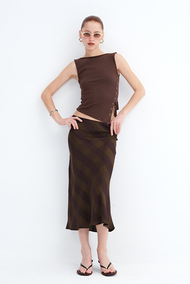 Desenli Midi Etek E18077 - 1