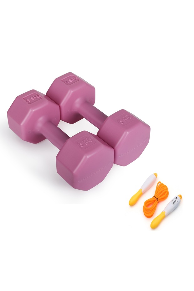 PS SPOR 3 Kg Pembe Renk Dambıl Set ve Sayaçlanabilir Atlama İpi