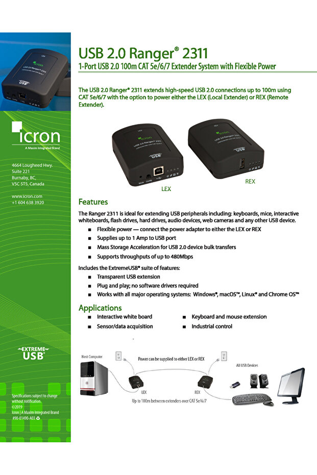 موسع USB من نوع Icron 2311 - 4