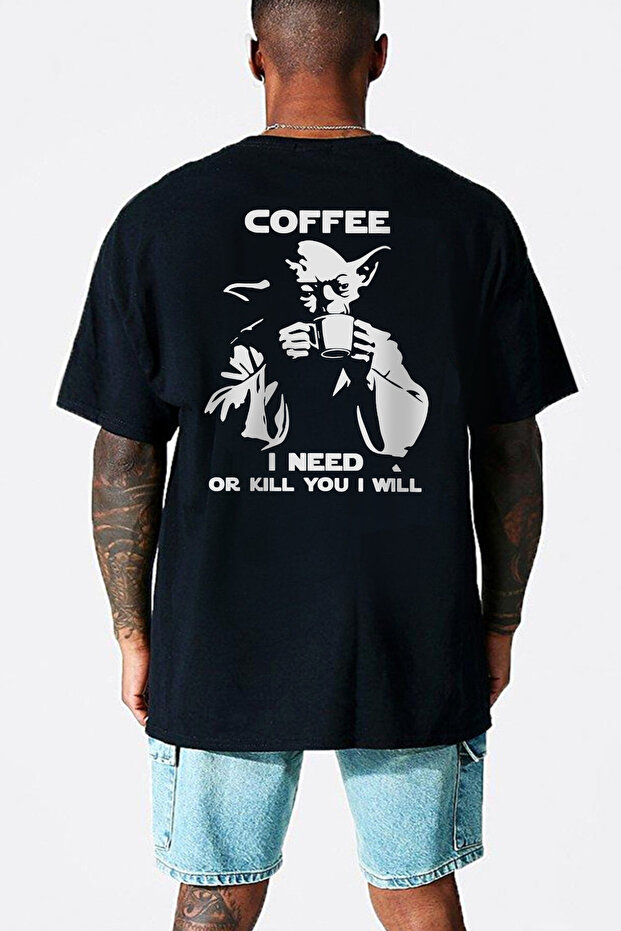 تي شيرت رجالي أسود كبير الحجم من Yoda Coffee