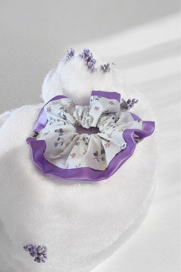 Arts Lavielle Satin Detailed Floral Poplin Scrunchie Hair Clip