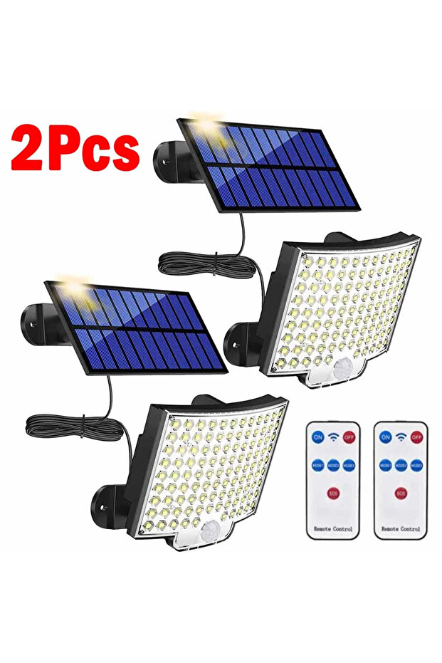 2PCS With remote 106LED Solar Light Outdoor Waterproof with Motion Sensor Floodlight Remote Control