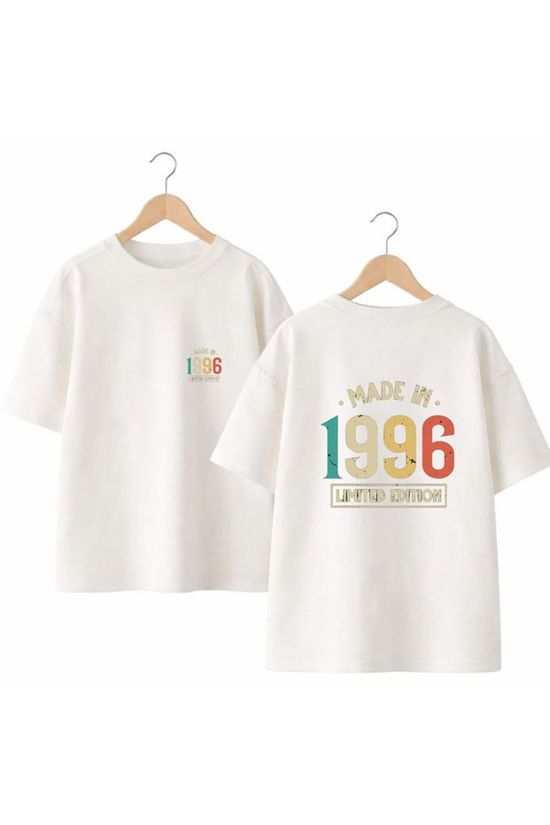 1996 Back and Chest Printed 100% Cotton Oversized Loose Fit Regular Fit Crew Neck T-Shirt