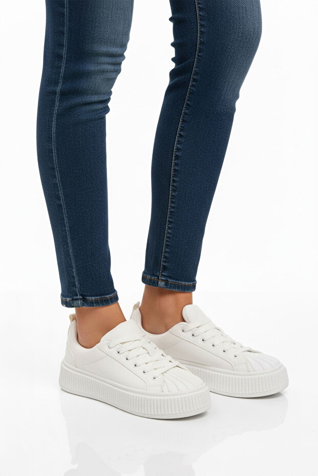White Lace-Up Unisex Sneakers