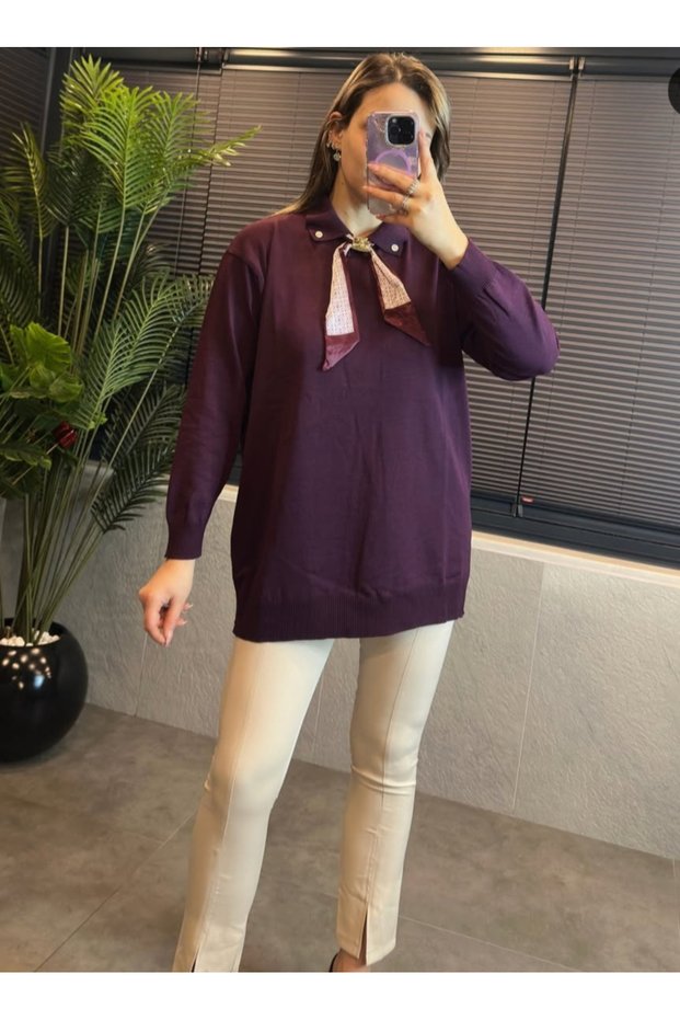 Fularlı Triko Kazak