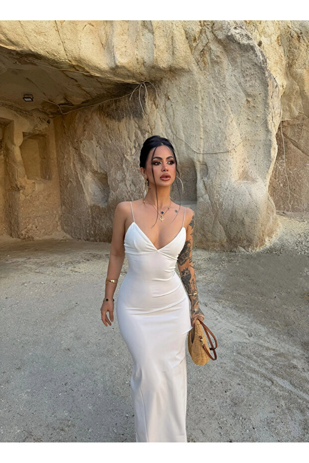 White String Strap Maxi Basic Dress - 2