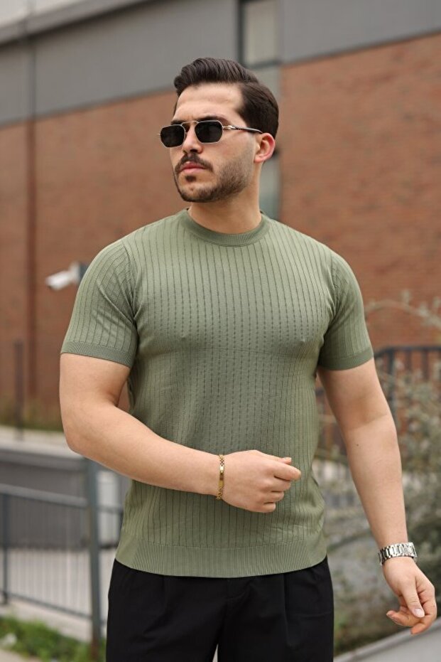 Men's Corded Fabric Crew Neck Knitwear T-Shirt