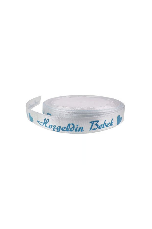White Blue Written Welcome Baby Satin Ribbon 1cm 10 Meters Baby Boy Ribbon