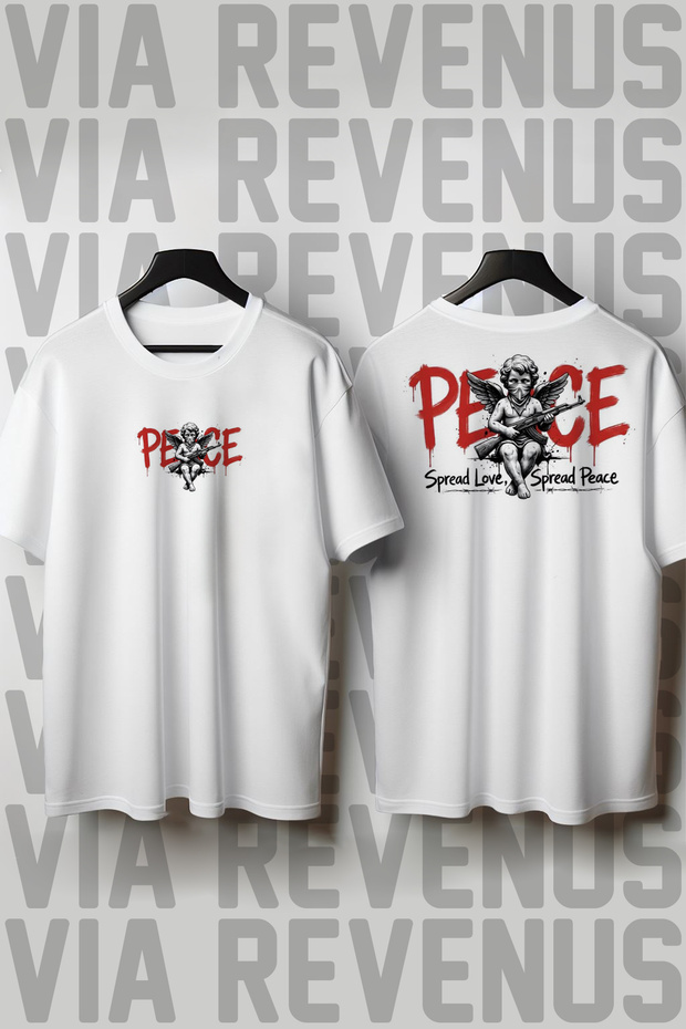 Peace Printed Crew Neck Loose Fit 100% Cotton Unisex Tshirt