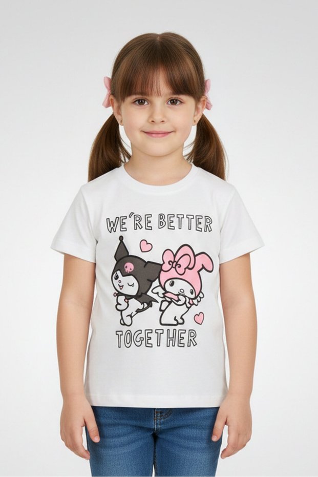 Kuromi Toddlers Girl Graphic Print Short Sleeve Top, White