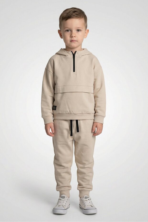 Toddlers Boy 2 Pieces Brand Logo Hoodie And Jogger, Beige