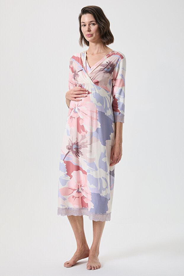 Floral Print Maternity Nightgown with Breastfeeding Details