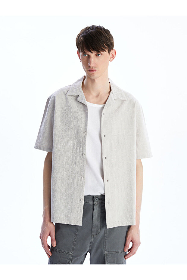 Nevavm Comfortable Fit Short Sleeve Dobby Men's Shirt with Difference